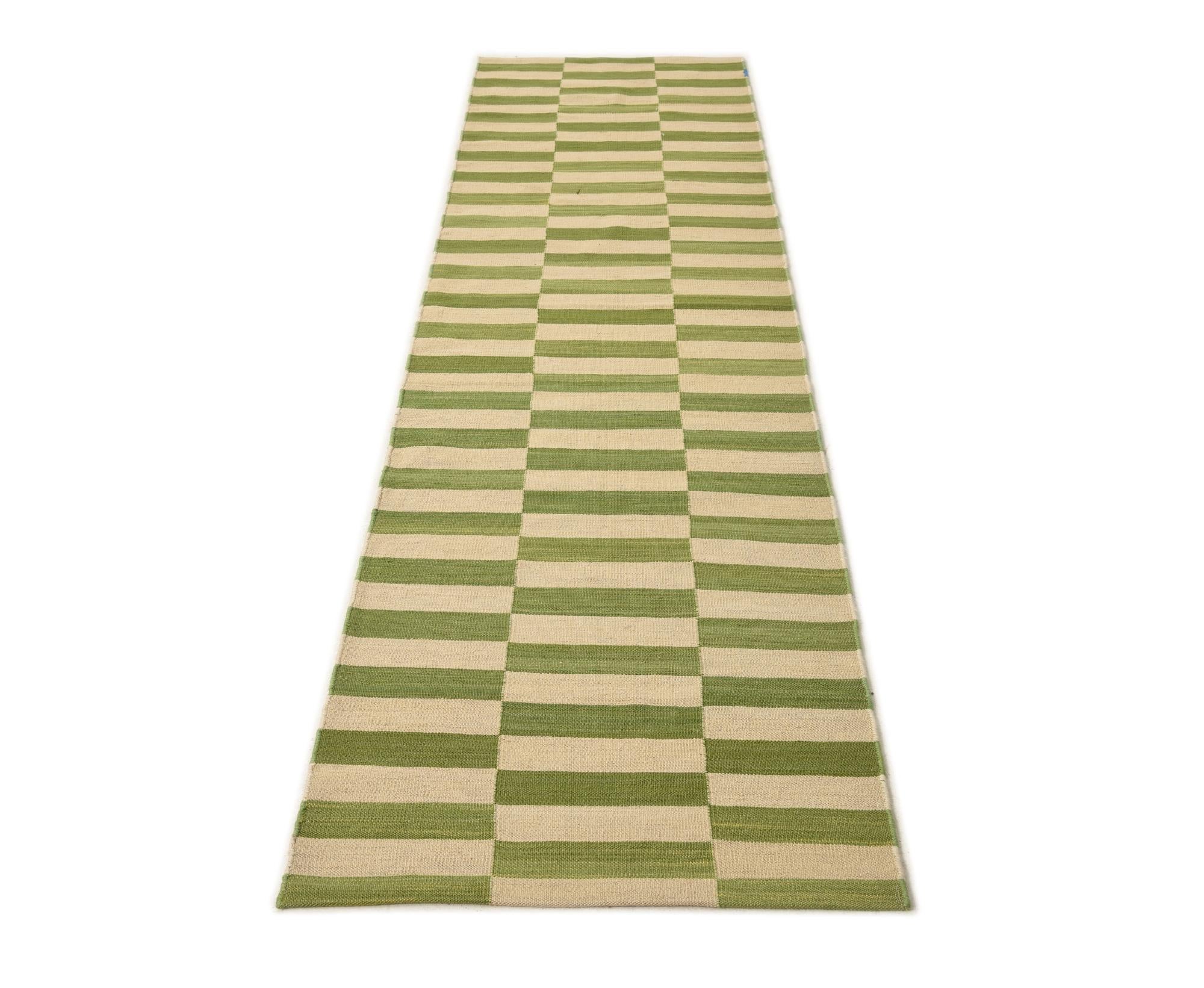 75cm x 295cm Hand Woven Kilim Modern Wool Runner Rug