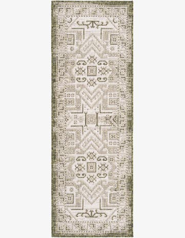 Green Easy-Clean Aztec Indoor / Outdoor Runner Rug