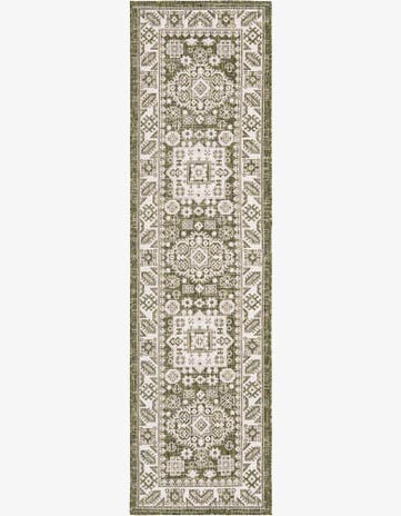 Green Easy-Clean Aztec Indoor / Outdoor Runner Rug