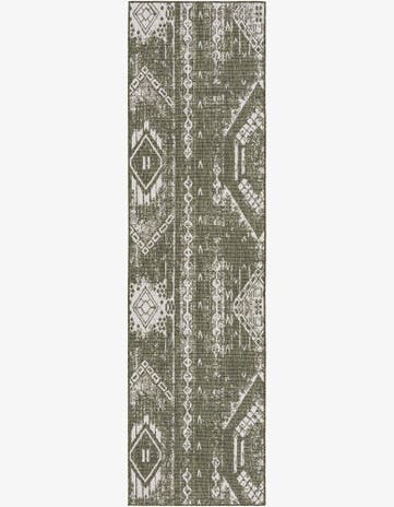 Green Easy-Clean Bohemian Indoor / Outdoor Runner Rug