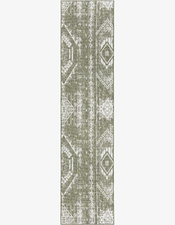 Green Easy-Clean Bohemian Indoor / Outdoor Runner Rug