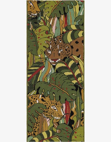 Green Easy-Clean Botanical Indoor / Outdoor Runner Rug