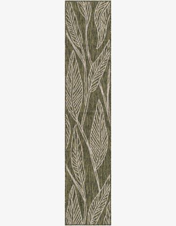 Green Easy-Clean Botanical Indoor / Outdoor Runner Rug