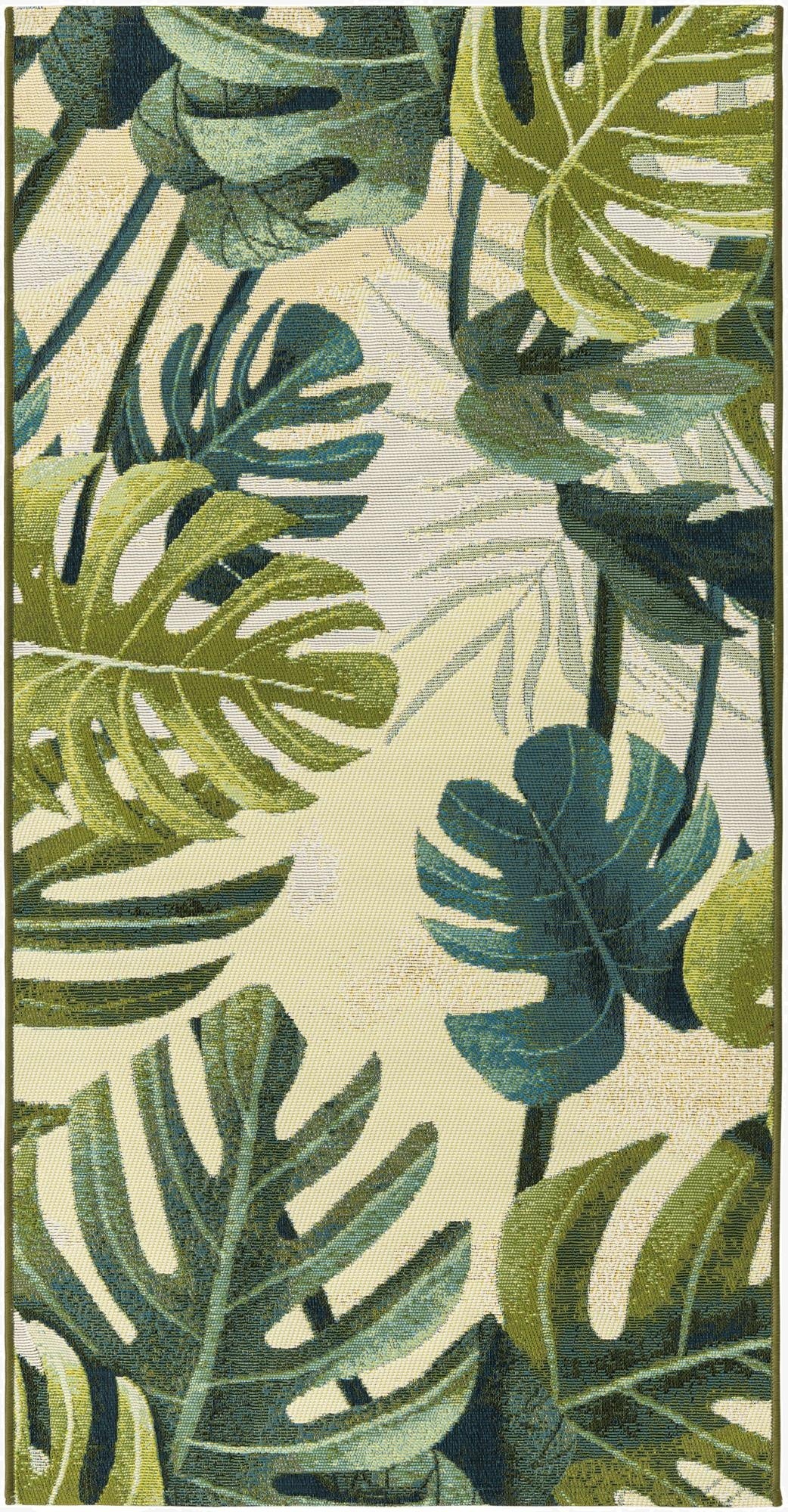 Primary image 2' 7 x 5' 3  Washable Botanical Indoor / Outdoor Runner Rug