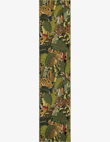 Green Easy-Clean Botanical Indoor / Outdoor Runner Rug