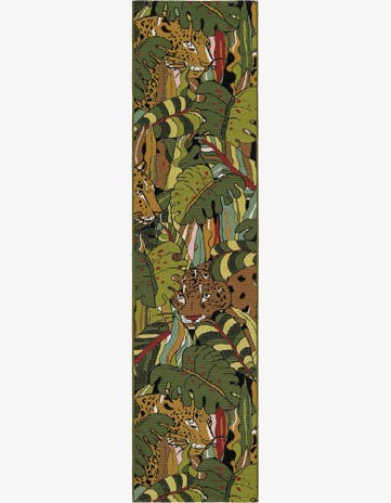 Green Easy-Clean Botanical Indoor / Outdoor Runner Rug
