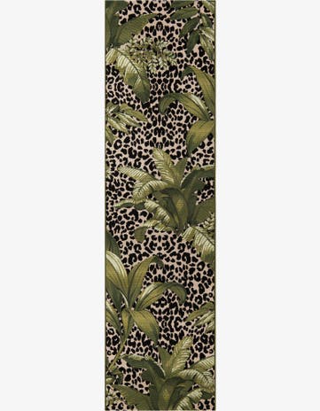 Green Easy-Clean Botanical Indoor / Outdoor Runner Rug