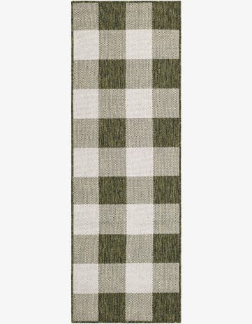 Green Easy-Clean Checkered Indoor / Outdoor Runner Rug