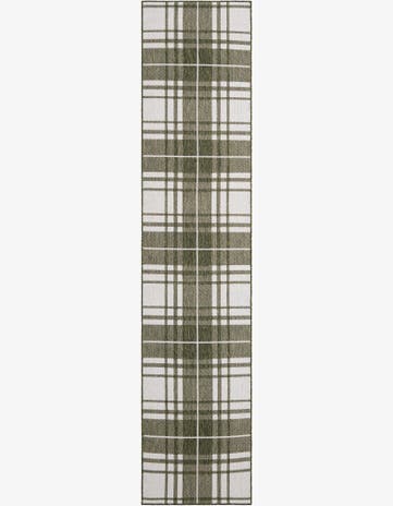 Green Easy-Clean Checkered Indoor / Outdoor Runner Rug