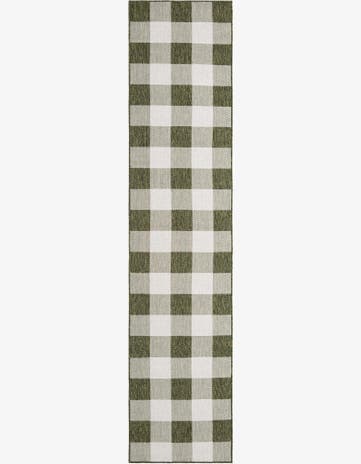 Green Easy-Clean Checkered Indoor / Outdoor Runner Rug