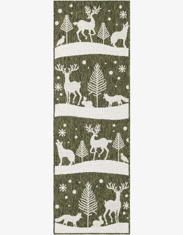 Green Easy-Clean Holiday Indoor / Outdoor Runner Rug