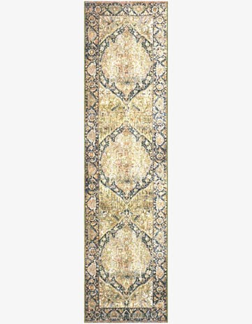 Green Easy-Clean Traditional Indoor / Outdoor Runner Rug