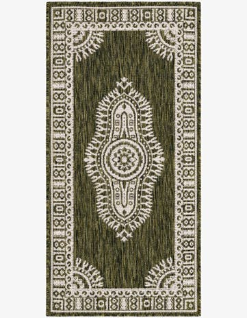 Green Easy-Clean Traditional Indoor / Outdoor Runner Rug