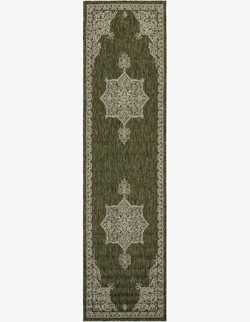 Green Easy-Clean Traditional Indoor / Outdoor Runner Rug