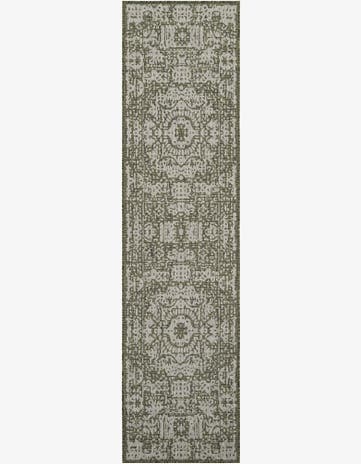 Green Easy-Clean Traditional Indoor / Outdoor Runner Rug