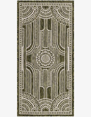 Green Easy-Clean Traditional Indoor / Outdoor Runner Rug