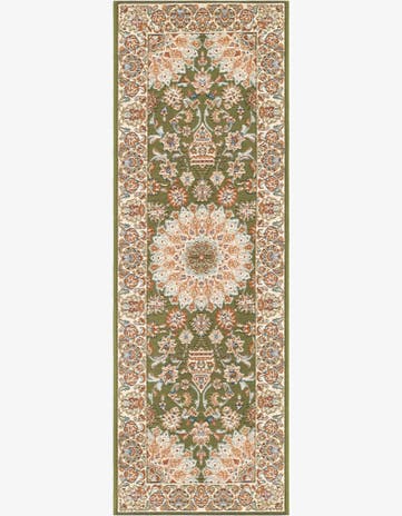 Green Easy-Clean Traditional Indoor / Outdoor Runner Rug