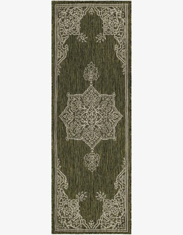Green Easy-Clean Traditional Indoor / Outdoor Runner Rug