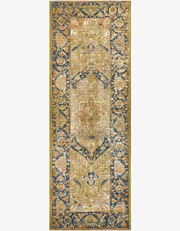 Green Easy-Clean Traditional Indoor / Outdoor Runner Rug