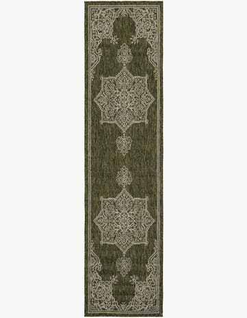 Green Easy-Clean Traditional Indoor / Outdoor Runner Rug