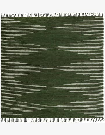 Green Hand Woven Chindi Cotton Square Rug