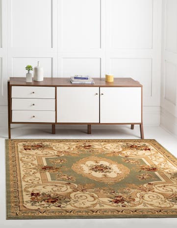 Green Classic Aubusson Square Rug