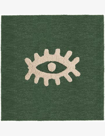 Green Handtufted Wool Square Rug