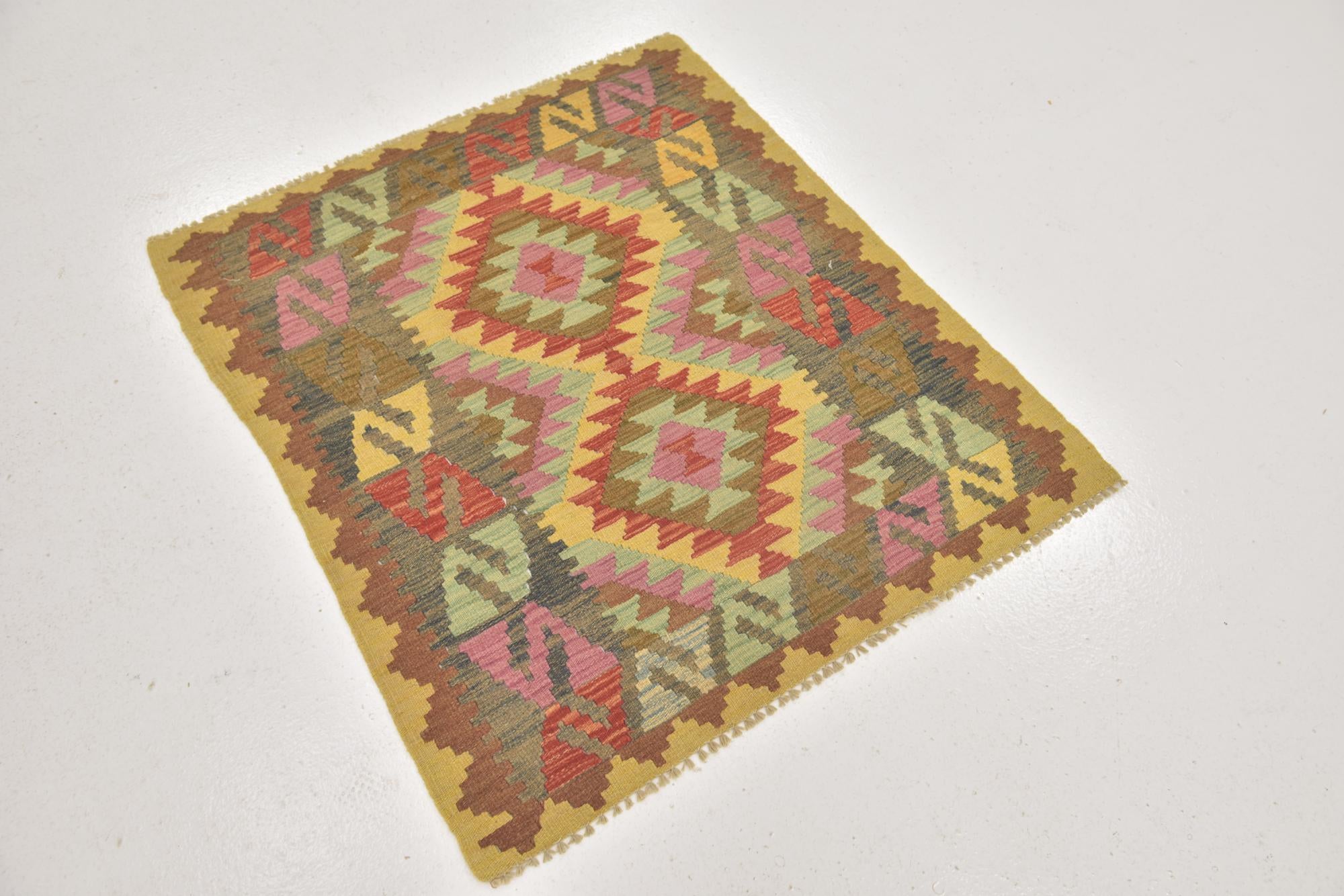 90cm x 105cm Tejido a mano Kilim Maymana Alfombra Lana Cuadrado