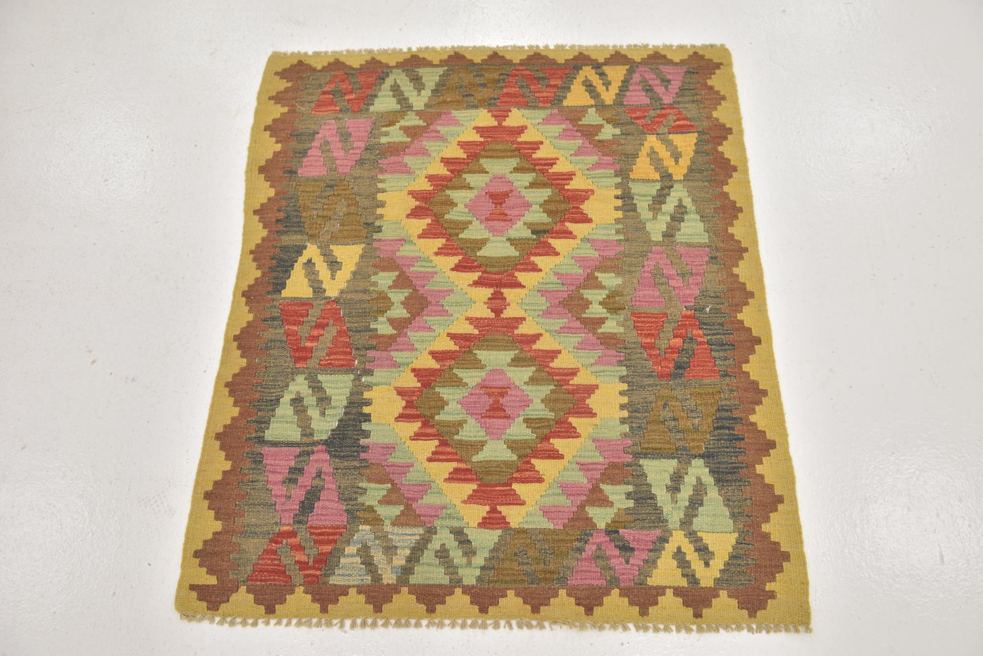 90cm x 105cm Tejido a mano Kilim Maymana Alfombra Lana Cuadrado