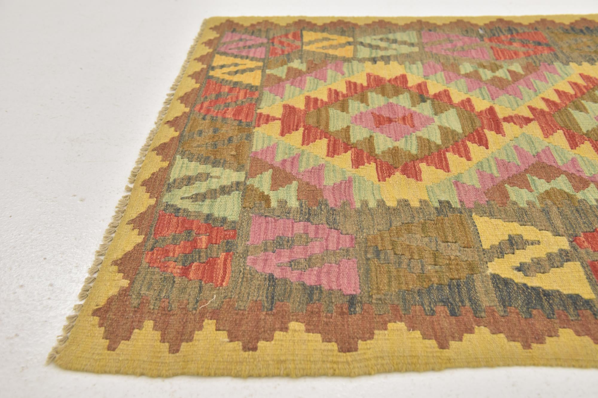 90cm x 105cm Tejido a mano Kilim Maymana Alfombra Lana Cuadrado