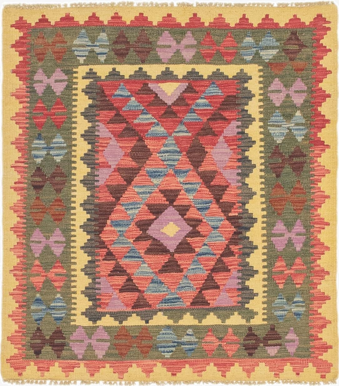 3' 3 x 3' 8  Hand Woven Kilim Maymana Wool Square Rug