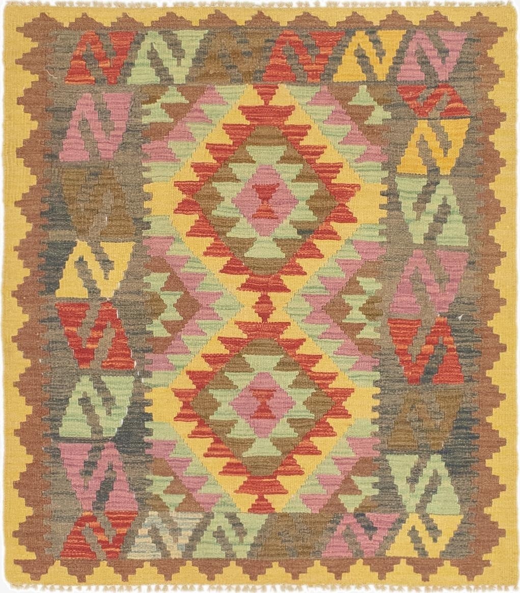 3' x 3' 6  Hand Woven Kilim Maymana Wool Square Rug