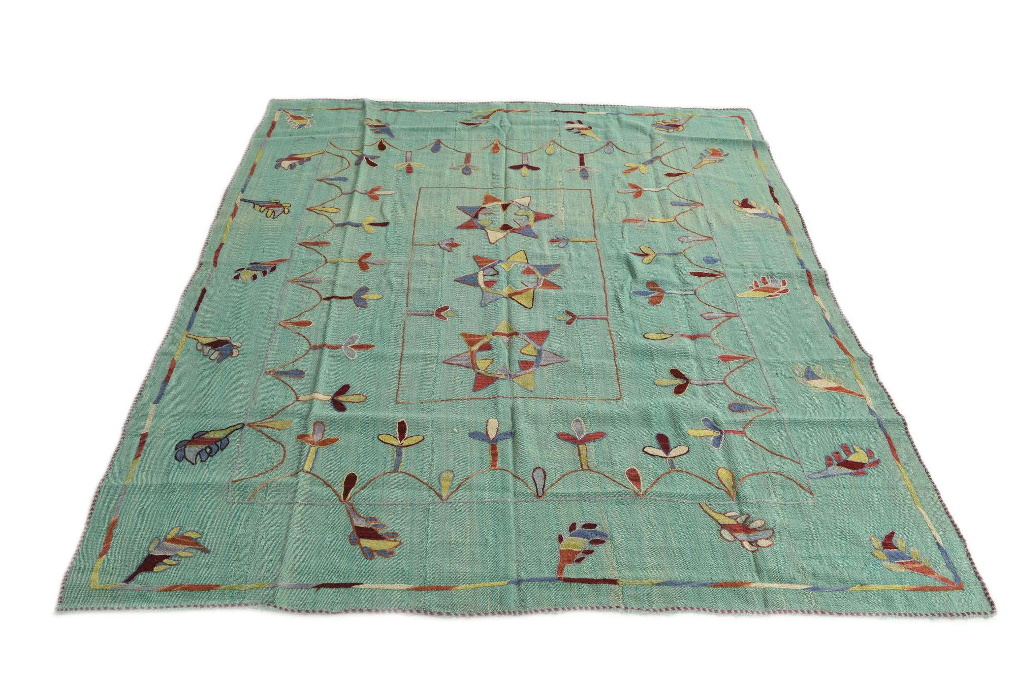 5' 10 x 6' 10 Hand Woven Kilim Suzani Wool Square Rug