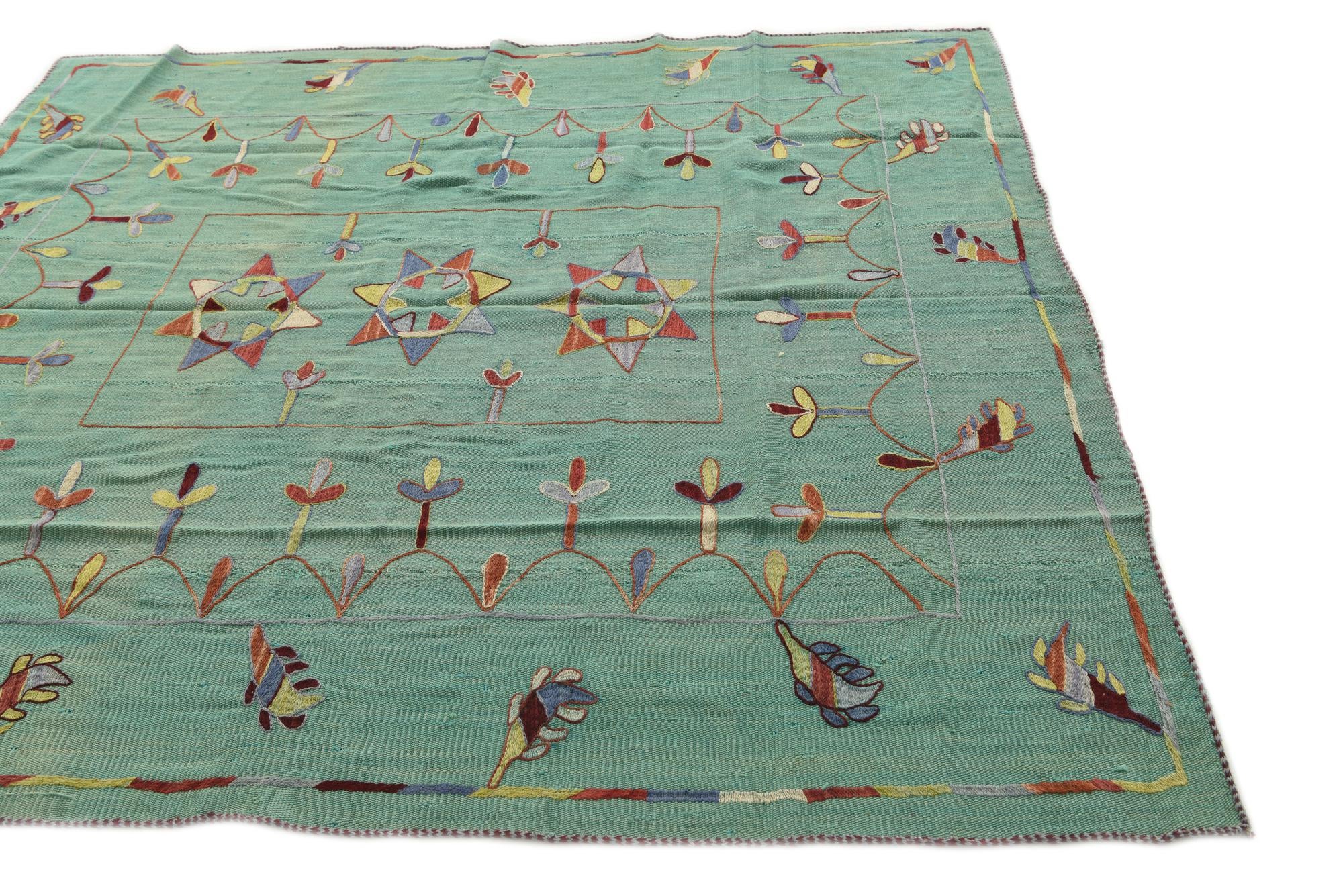 5' 10 x 6' 10 Hand Woven Kilim Suzani Wool Square Rug
