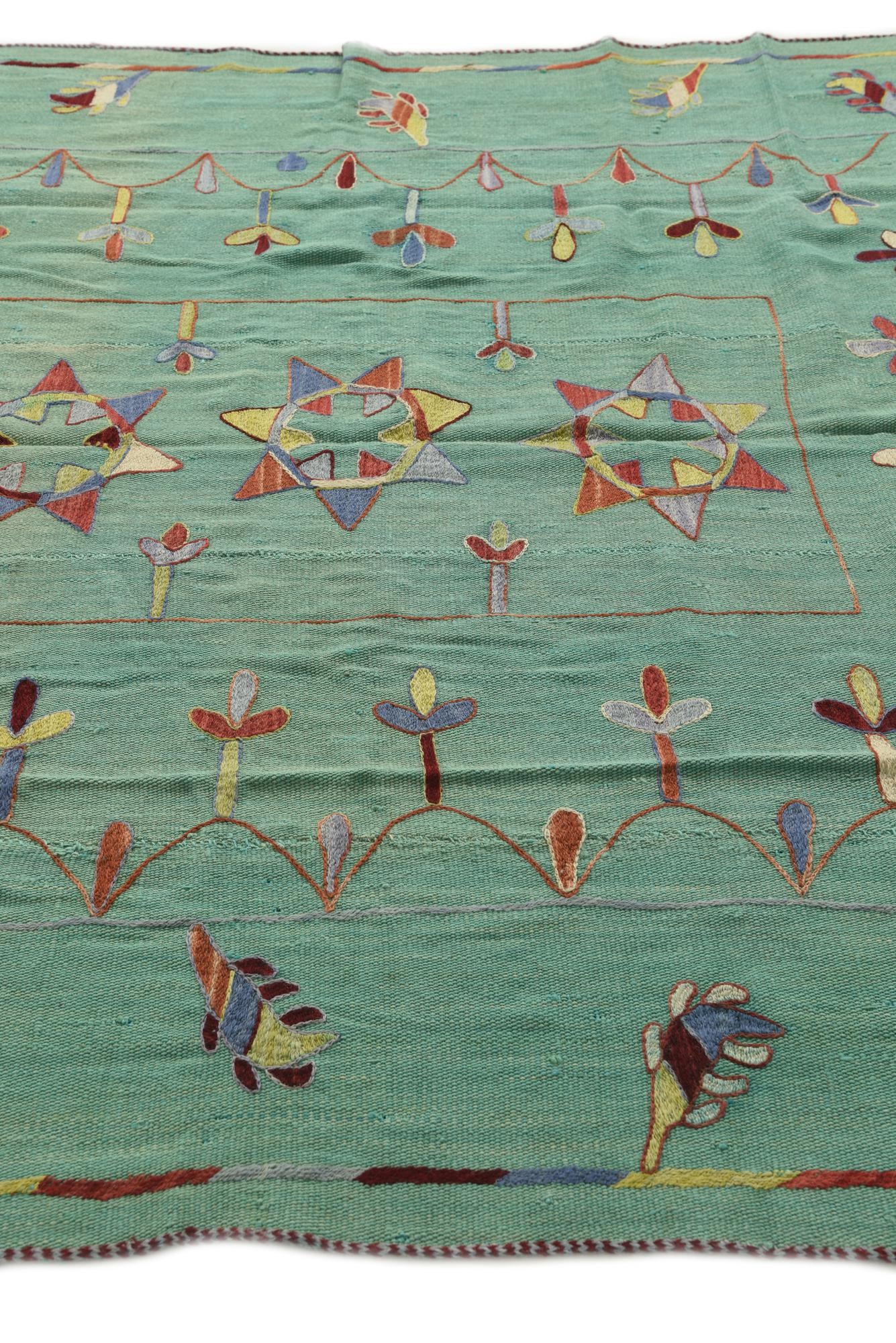 5' 10 x 6' 10 Hand Woven Kilim Suzani Wool Square Rug