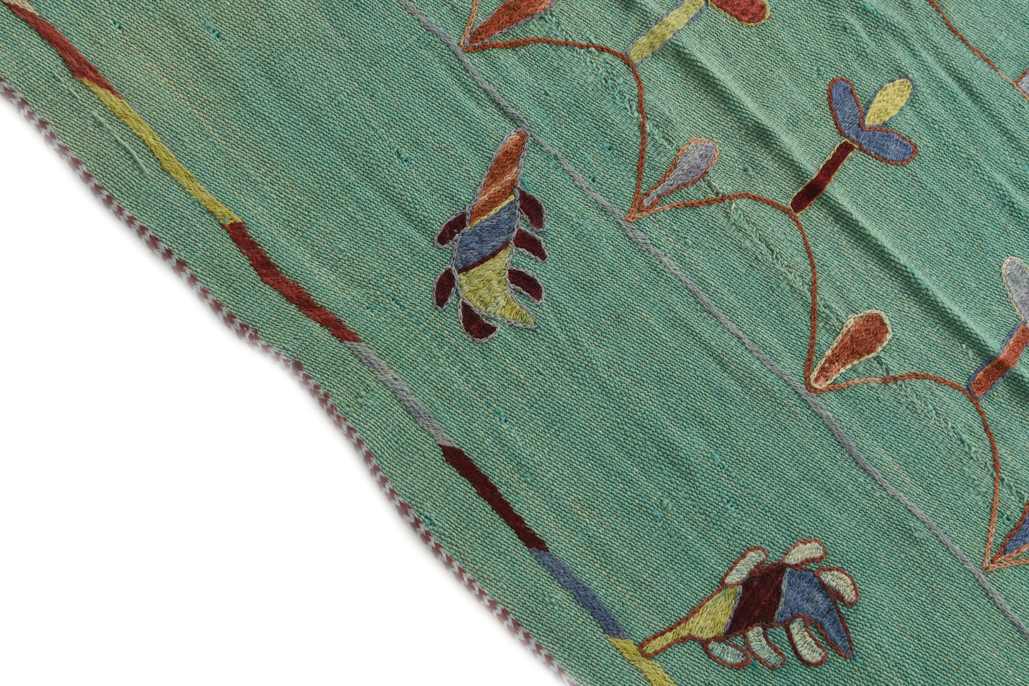 5' 10 x 6' 10 Hand Woven Kilim Suzani Wool Square Rug