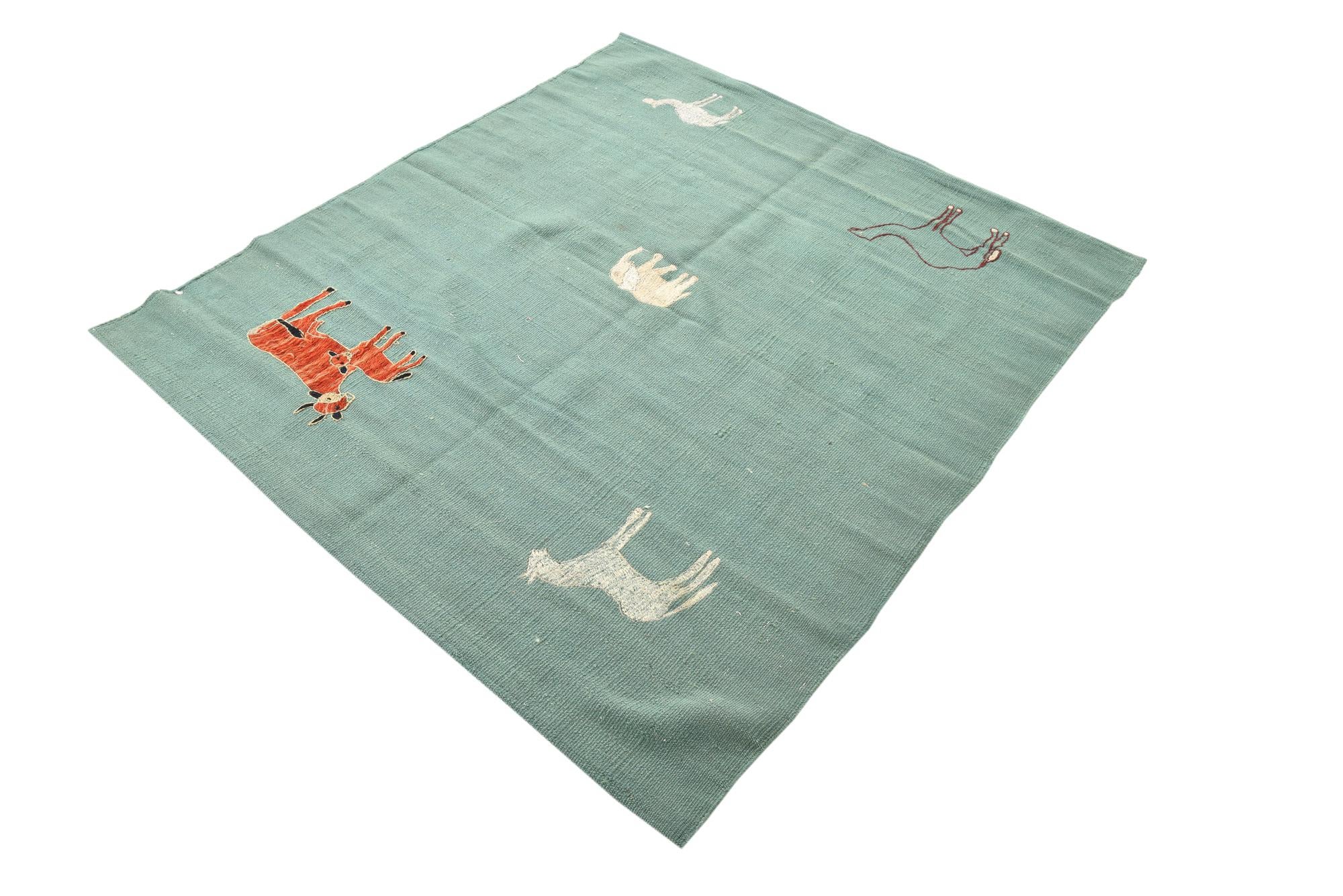 3' 8 x 4' Hand Woven Kilim Suzani Wool Square Rug