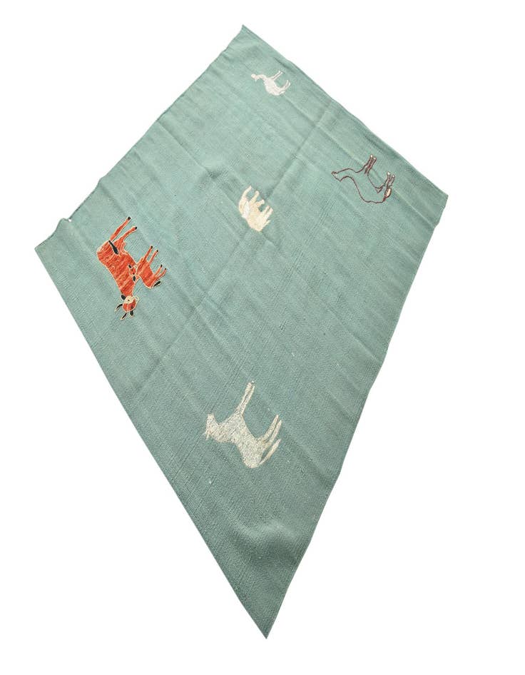 Detail image of 3' 8 x 4'  Hand Woven Kilim Suzani Wool Square Rug