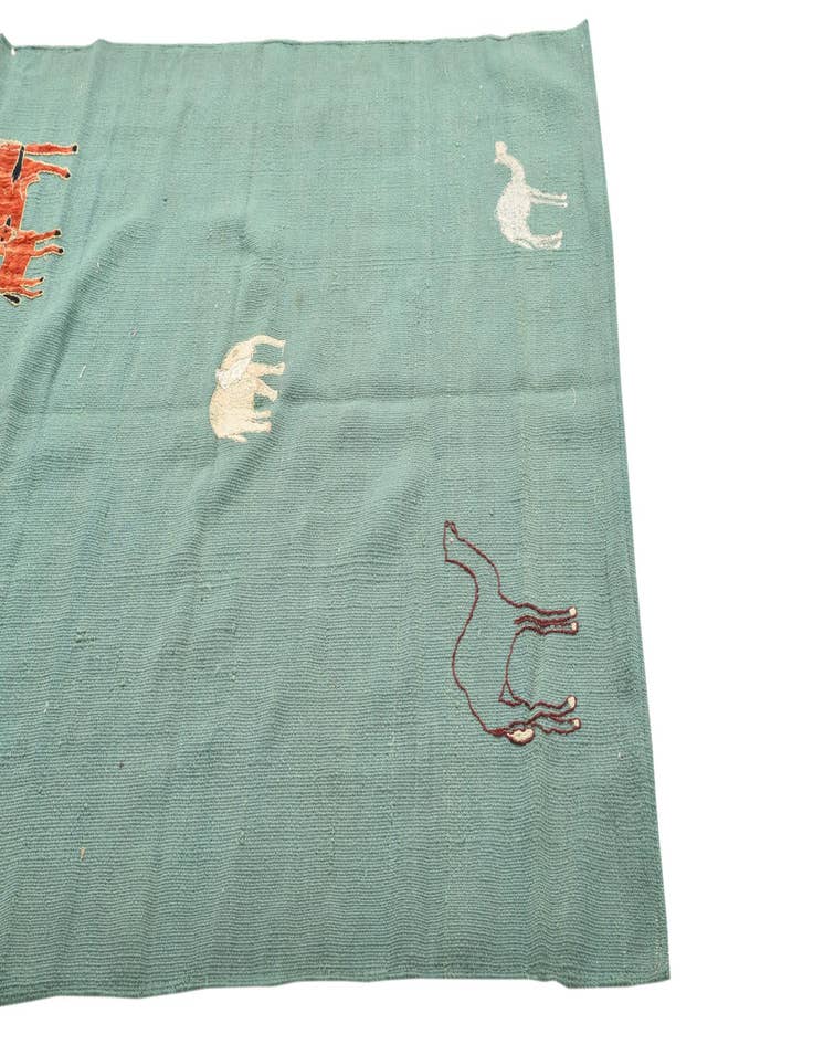 Detail image of 3' 8 x 4'  Hand Woven Kilim Suzani Wool Square Rug