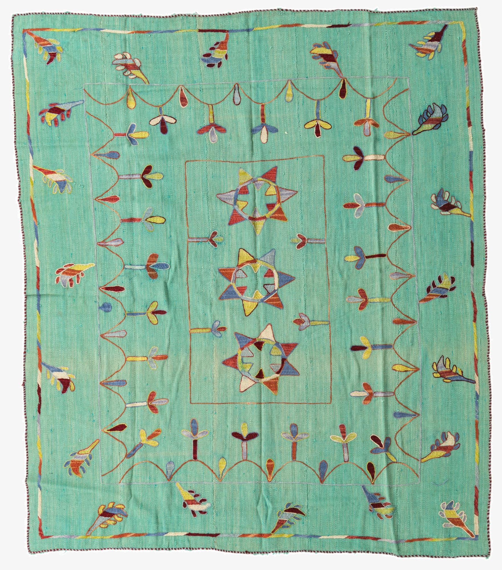 5' 10 x 6' 10  Hand Woven Kilim Suzani Wool Square Rug