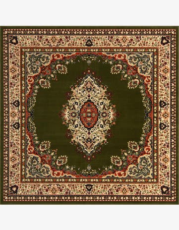 Green Mashad Design Square Rug
