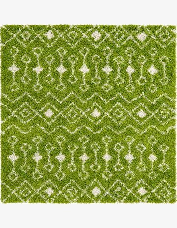 Green Moroccan Trellis Shag Square Rug