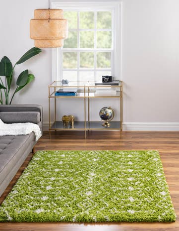 Green Moroccan Trellis Shag Square Rug