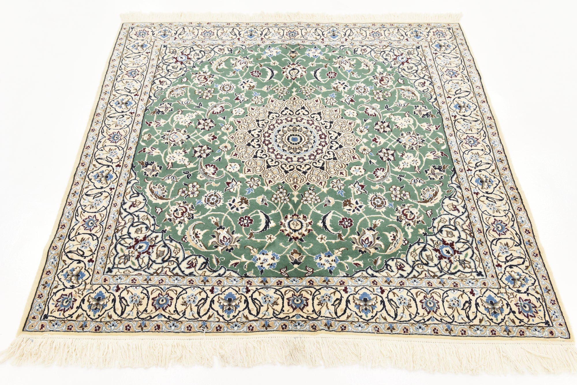 4' 10 x 5' Hand Knotted Nain Persian Square Rug