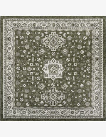 Green Easy-Clean Aztec Indoor / Outdoor Square Rug