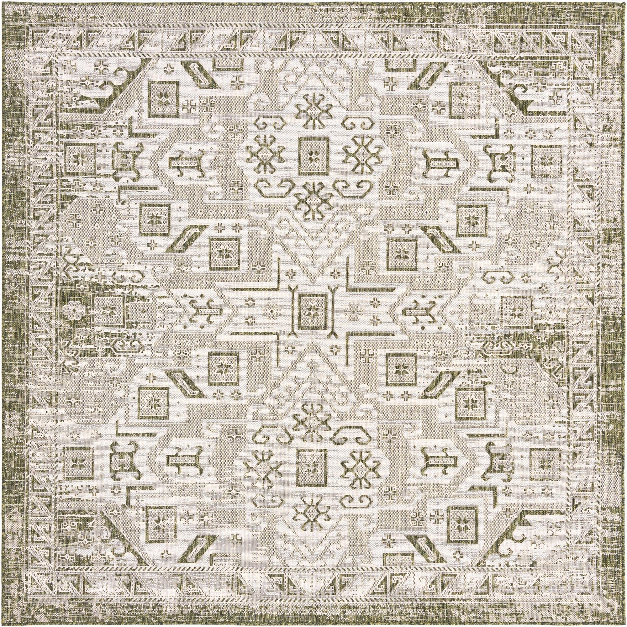 7' 10 x 7' 10  Washable Aztec Indoor / Outdoor Square Rug