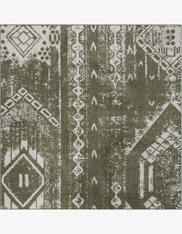 Green Easy-Clean Bohemian Indoor / Outdoor Square Rug