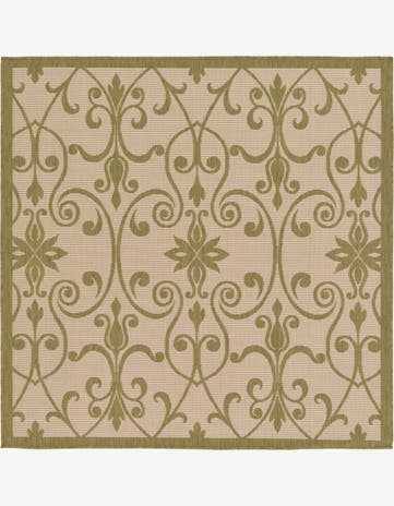 Green Easy-Clean Botanical Indoor / Outdoor Square Rug