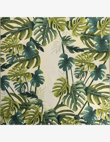 Green Easy-Clean Botanical Indoor / Outdoor Square Rug