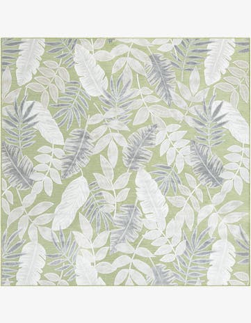 Green Easy-Clean Botanical Indoor / Outdoor Square Rug